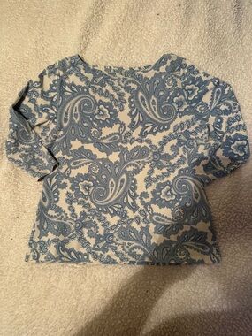 Talbots White Top with Blue Paisley Print